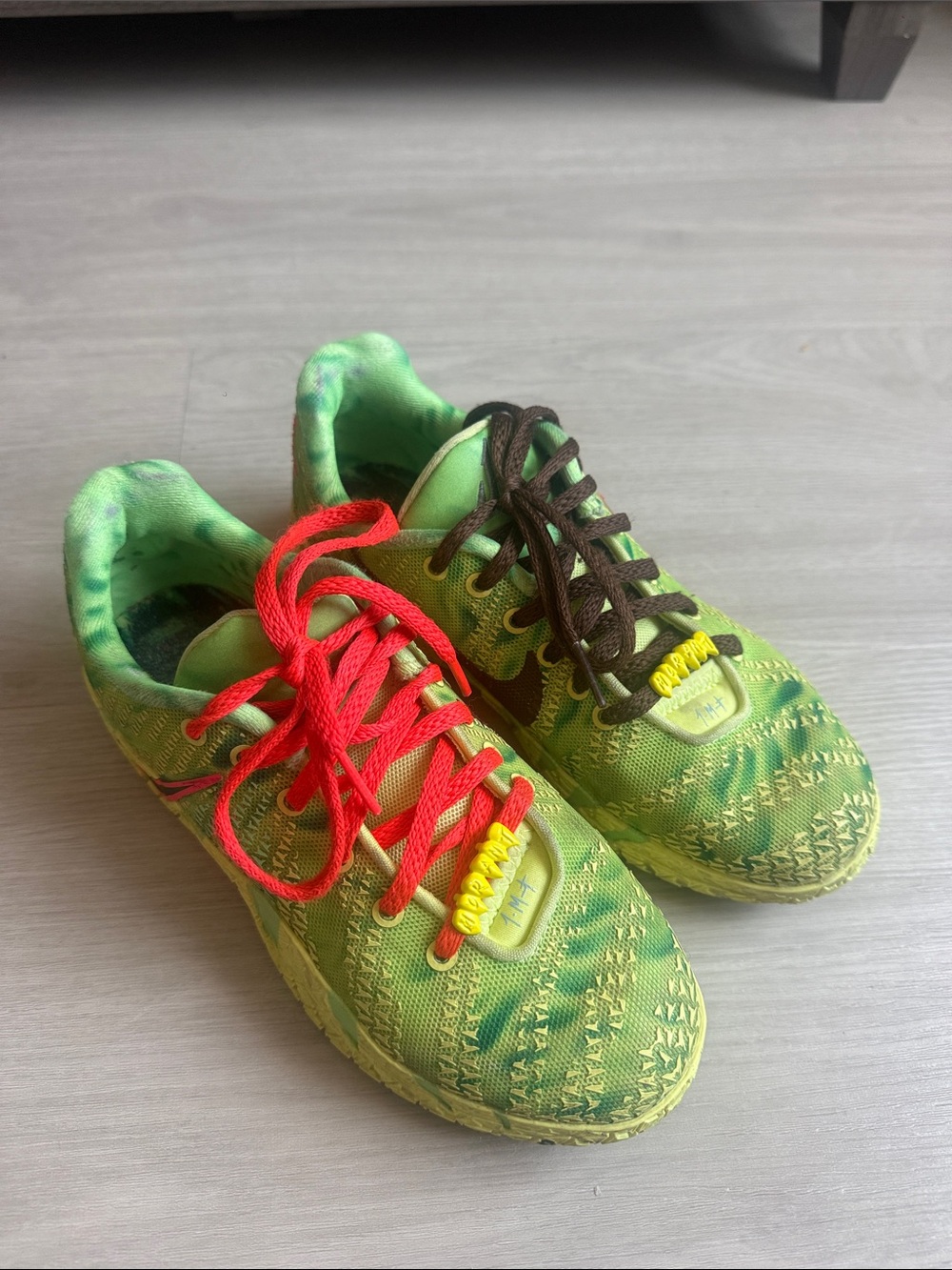 Youth Nike Ja 3 “Spooky Season” Green Athletic Shoes with Mixed Laces